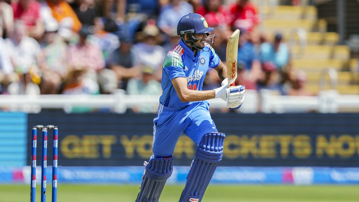 Shubman Gill plays a shot during 2nd ODI in Cardiff