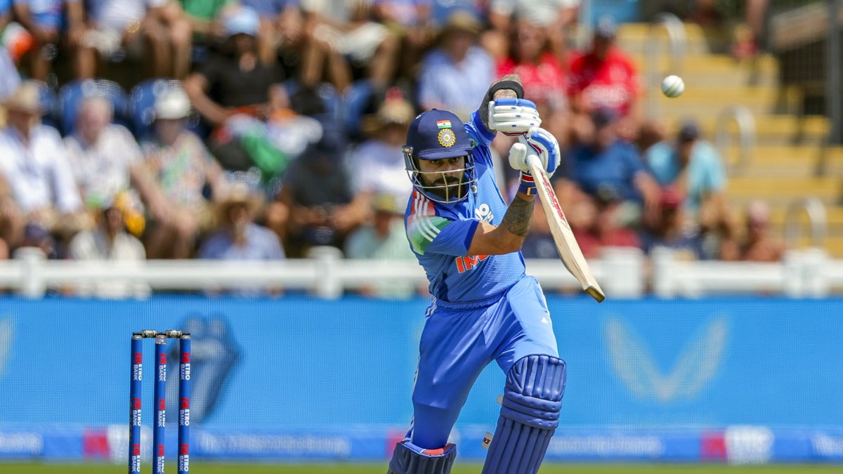 Kohli plays a shot during second ODI against England in Cardiff