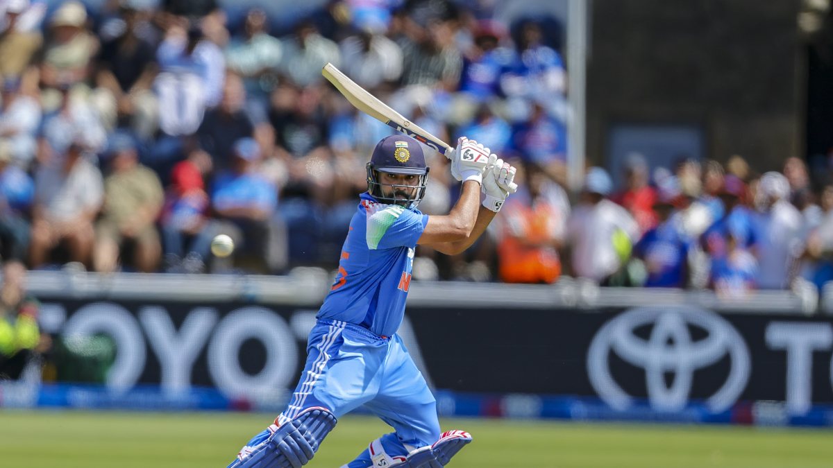Rohit Sharma plays a shot during second ODI in Cardiff
