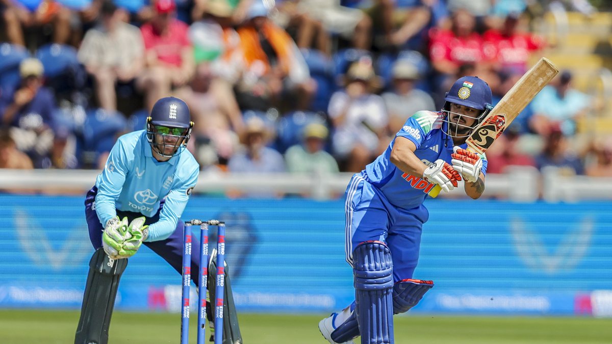 Ishan Kishan plays a shot during 2nd ODI in Cardiff