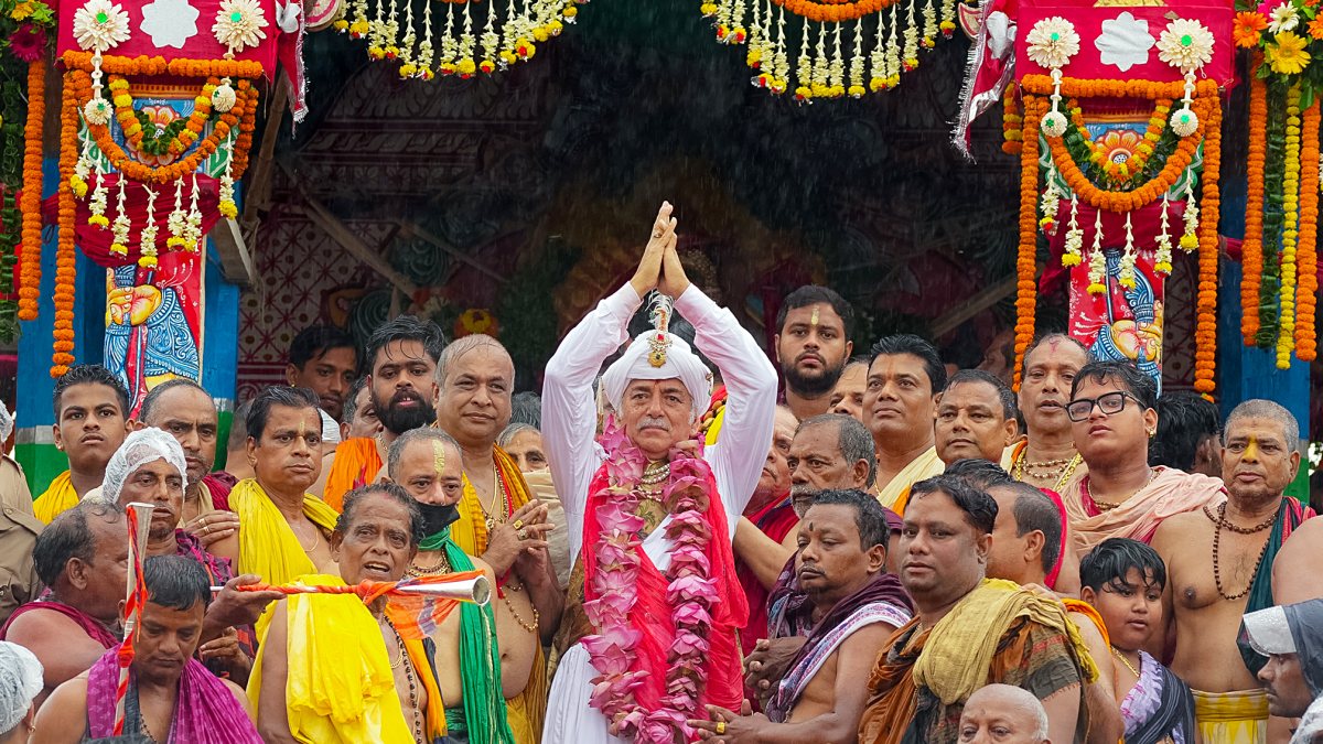 Puri king greets crowd during Jagannath Rath Yatra