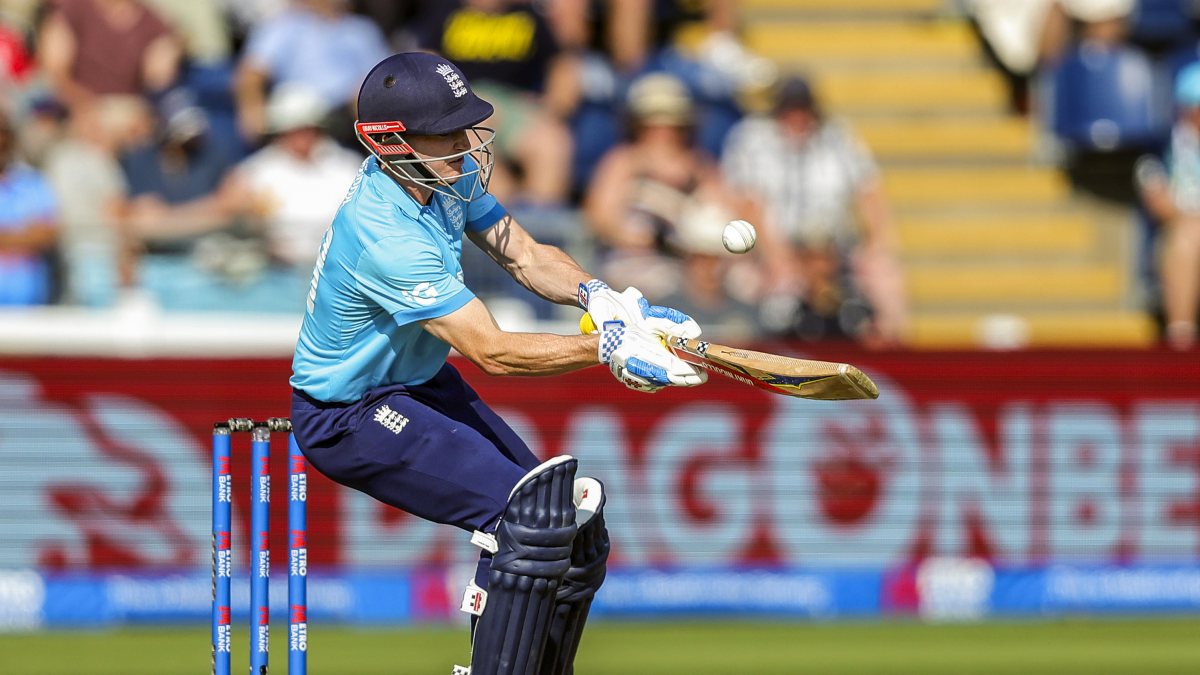 Harry Brook plays a shot in 2nd ODI against India