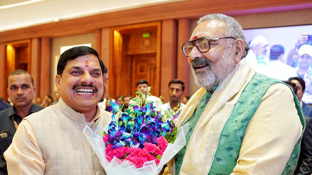 Mohan Yadav meets Giriraj Singh at Bharat Tex 2026