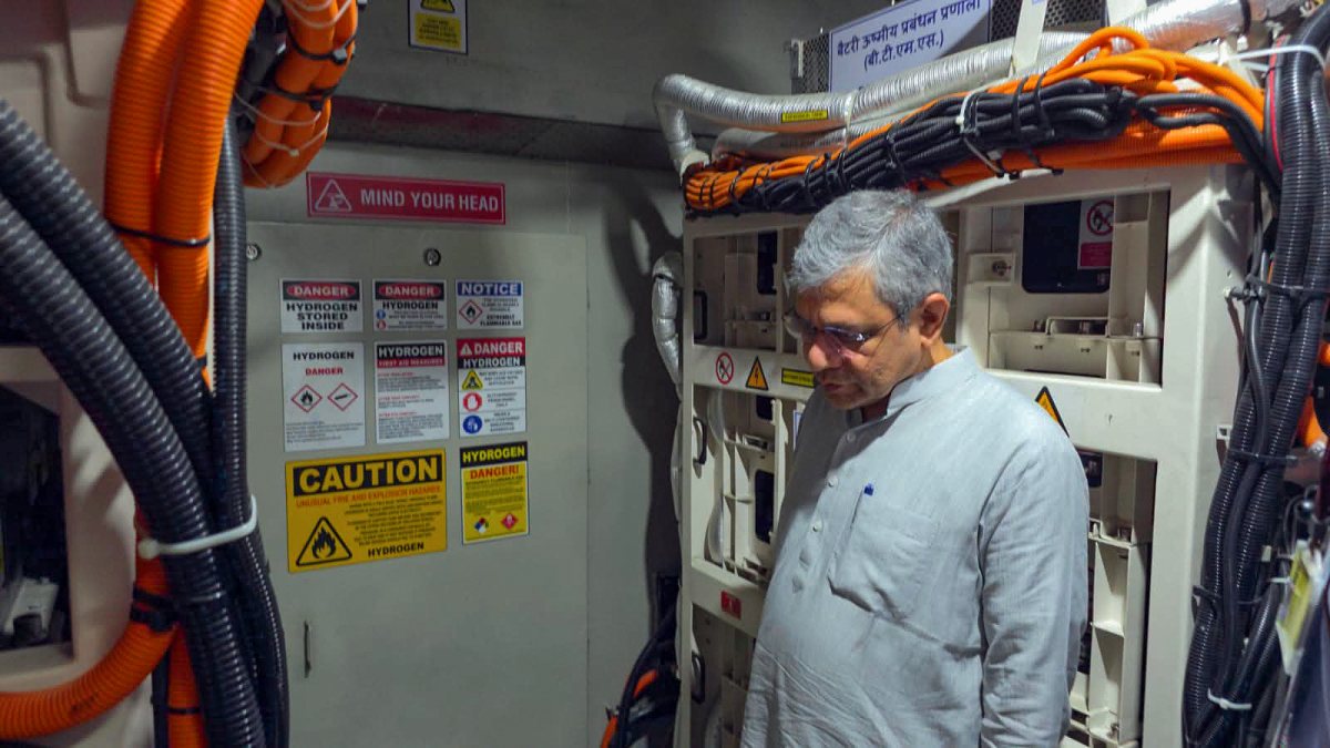 Ashwini Vaishnaw inspects hydrogen train ahead of inaugural run