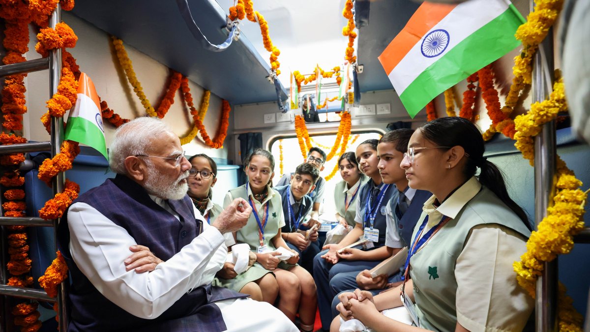 PM Modi interacts with children aboard new train in Jalandhar