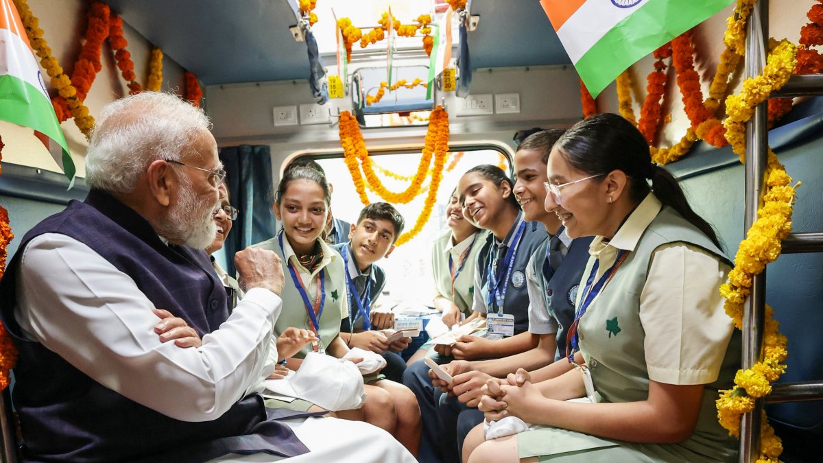 PM Modi interacts with children on new train in Jalandhar