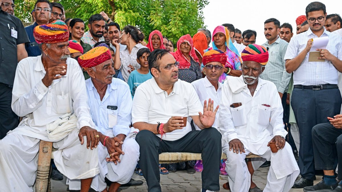 Rajasthan CM Bhajan Lal Sharma interacts with villagers in Nagaur