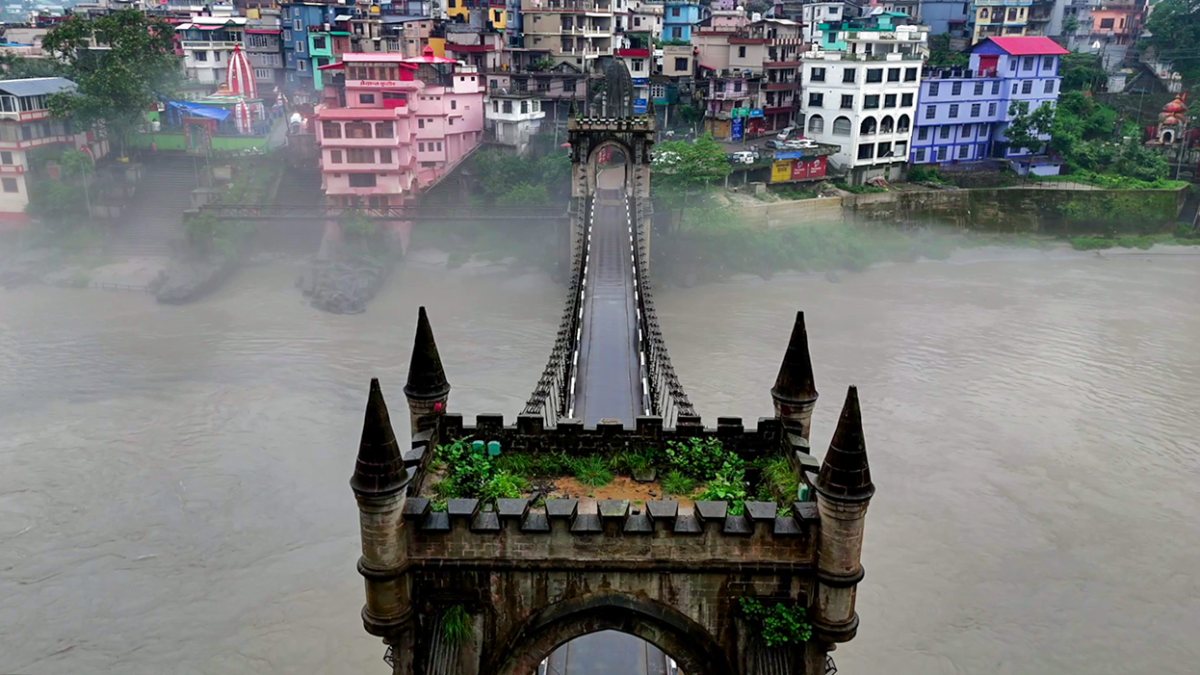 Drone view shows dense fog over Mandi, Bias River at normal level
