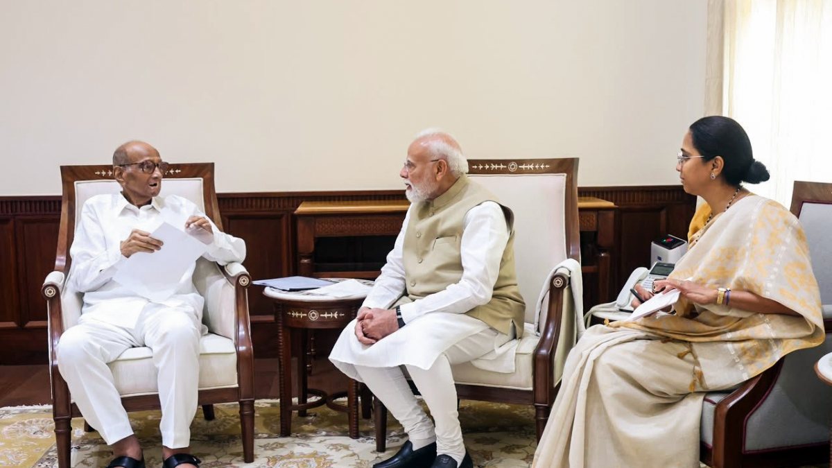 PM Modi meets Sharad Pawar, Supriya Sule at Parliament