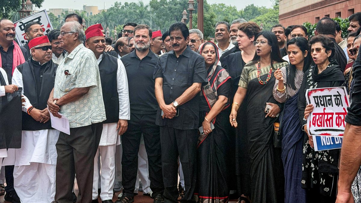Rahul Gandhi leads opposition protest in Parliament premises