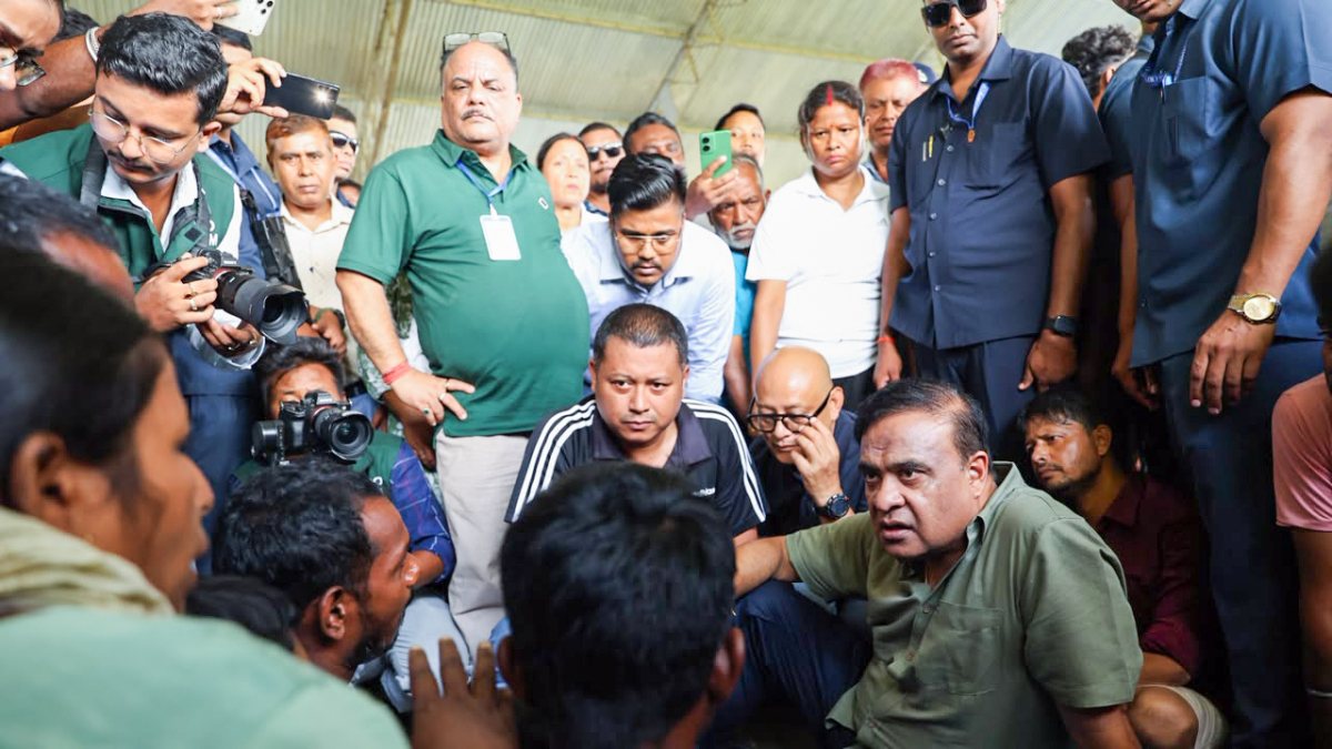 Assam CM Sarma visits flood-hit tea estate, interacts with families