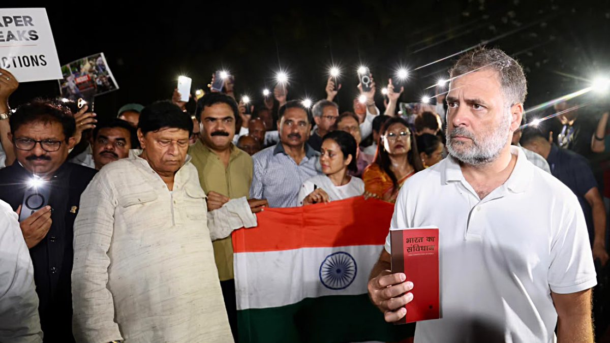 Rahul Gandhi leads INDIA bloc protest at Gandhi Smriti over NEET leak