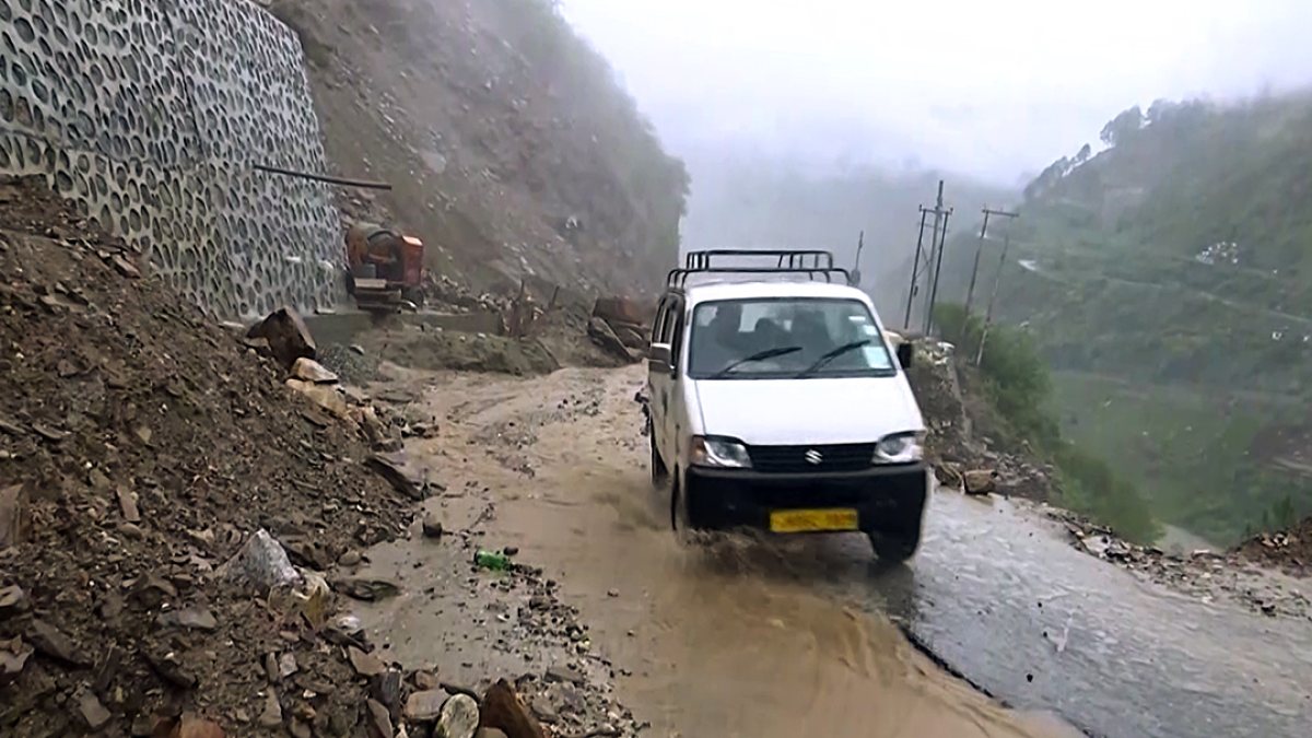 Landslide debris blocks road in Doda amid heavy rain