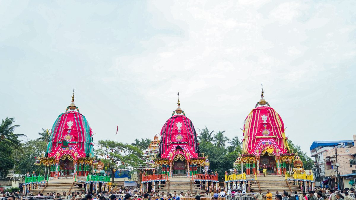 Chariots of Lord Jagannath and siblings ready for Bahuda Yatra in Puri