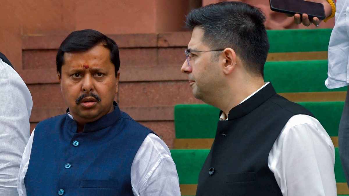 BJP chief Nitin Nabin and MP Raghav Chadha at Parliament