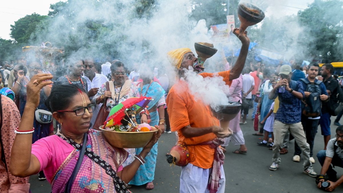 Devotees take part in ISKCON Ulta Rath Yatra marking the return journey of Lord…