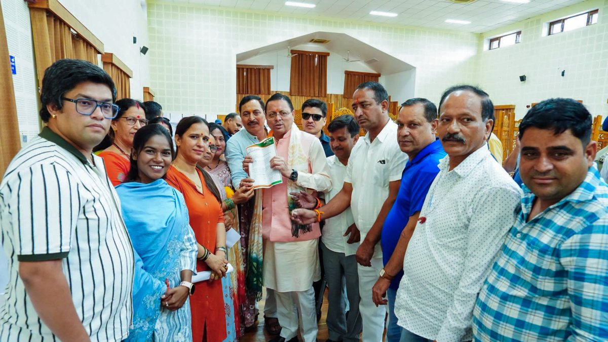 Uttarakhand Chief Minister Pushkar Singh Dhami during a meeting for the public…