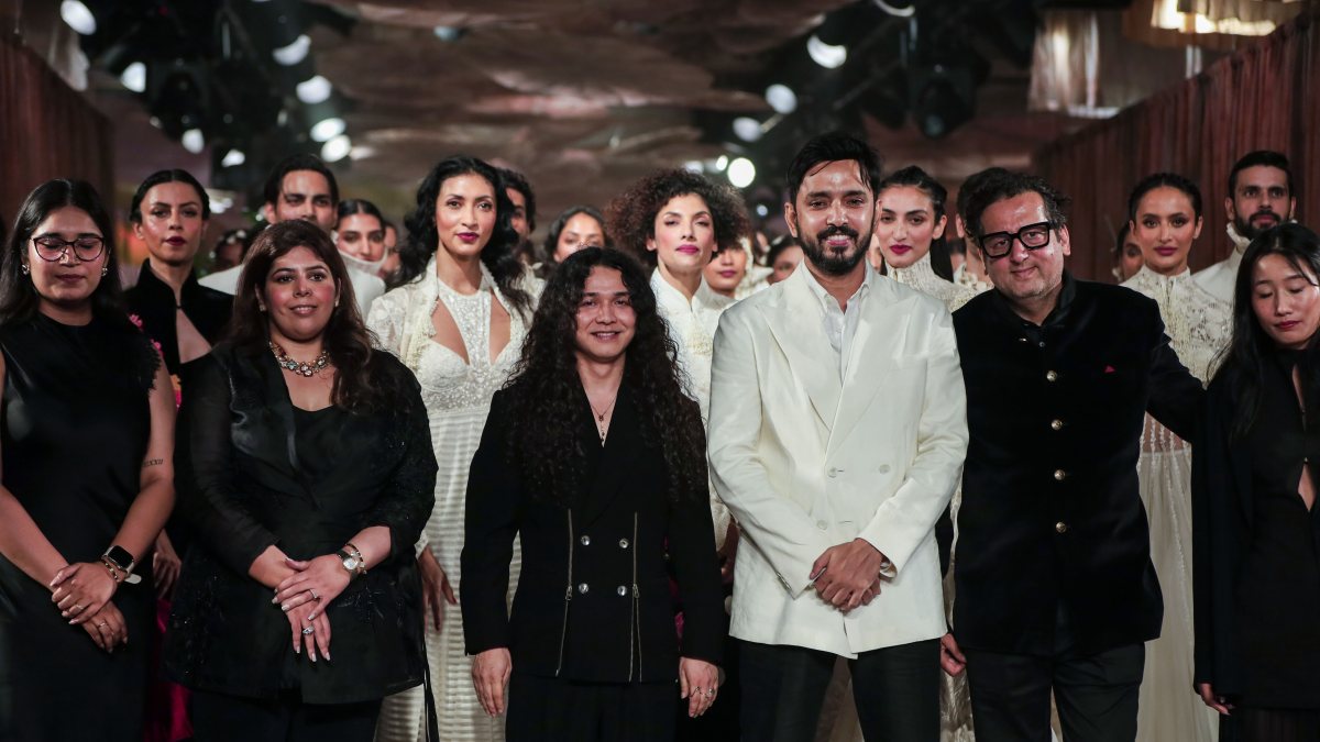 Models present creations by fashion designer Rohit Bal during the Couture Week…
