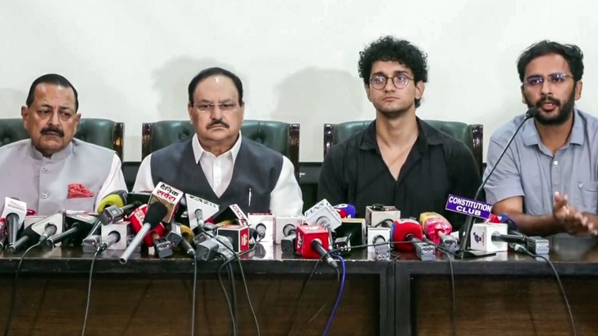 Union Ministers JP Nadda, Jitendra Singh and Cockroach Janta Party's Chief…