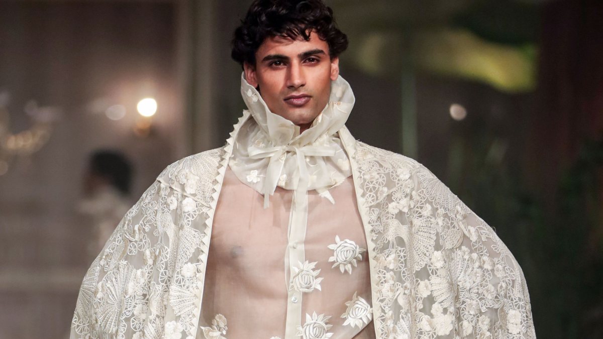 A model presents a creation by fashion designer, the late Rohit Bal, during the…