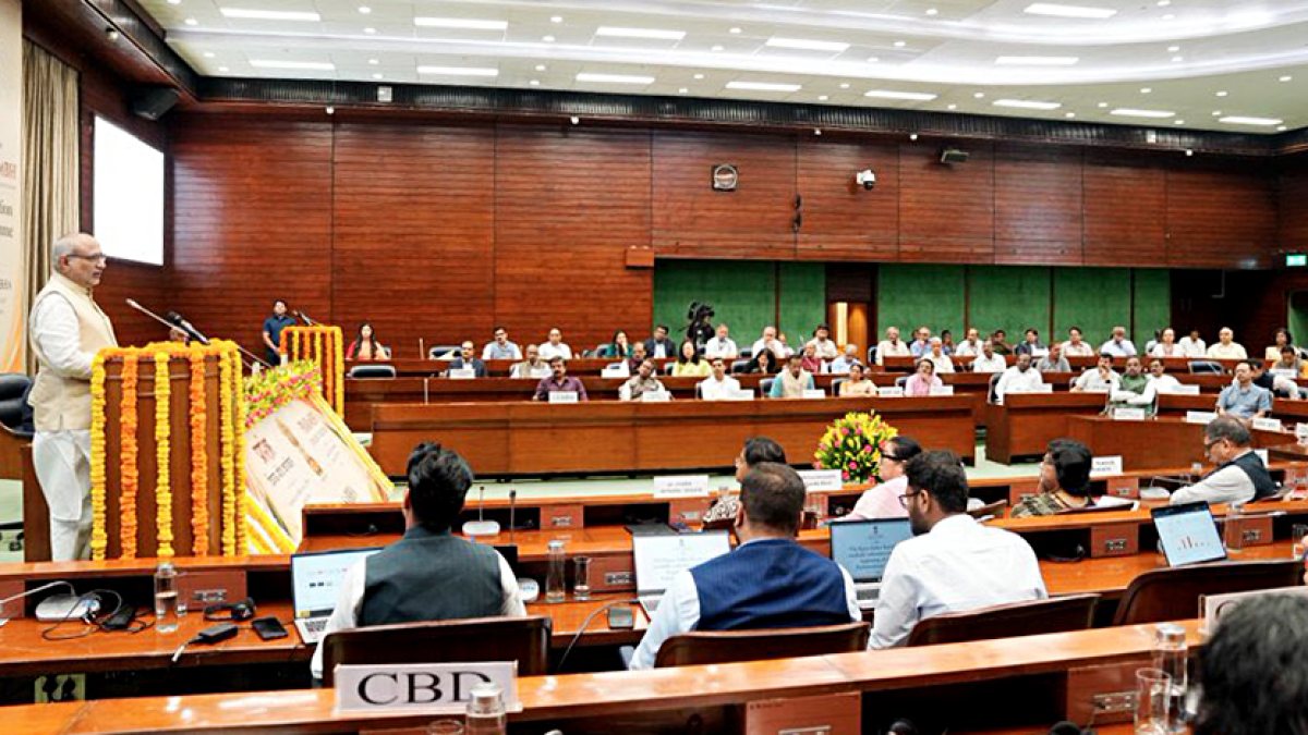 Vice President CP Radhakrishnan speaks during the inauguration of the two-day…