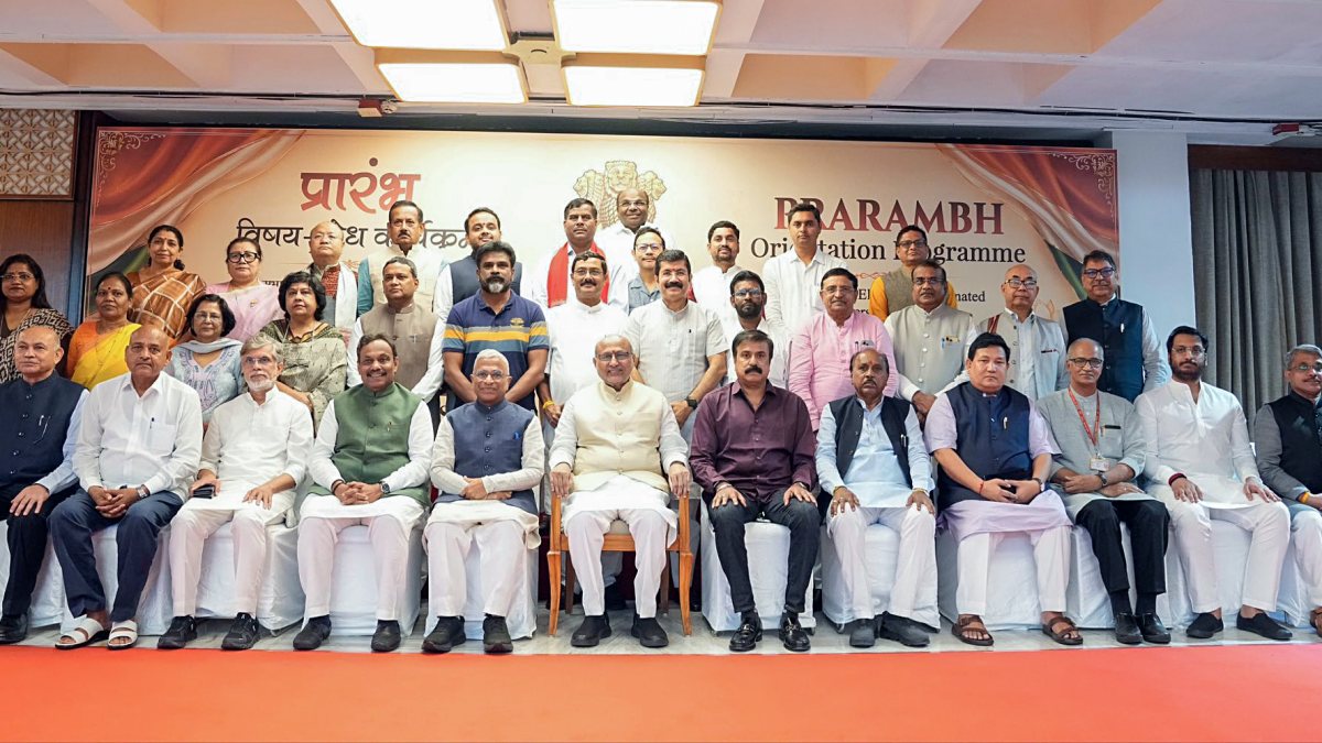 Vice President CP Radhakrishnan poses for group picture with newly…