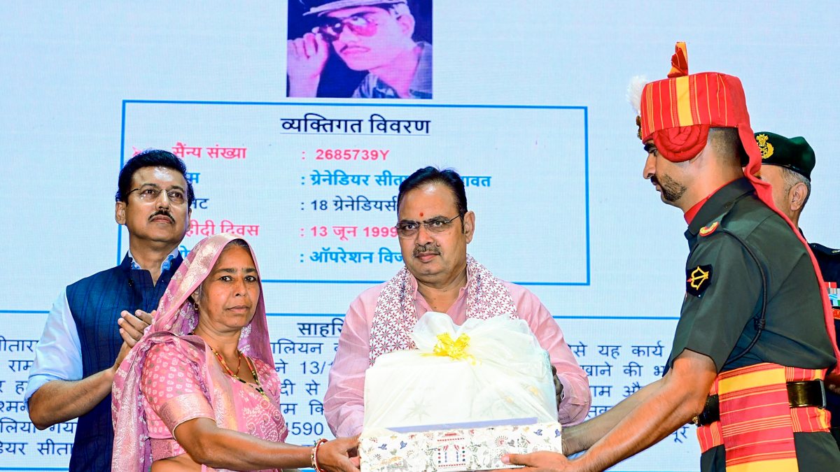 Rajasthan Chief Minister Bhajanlal Sharma honors to a family member of the…