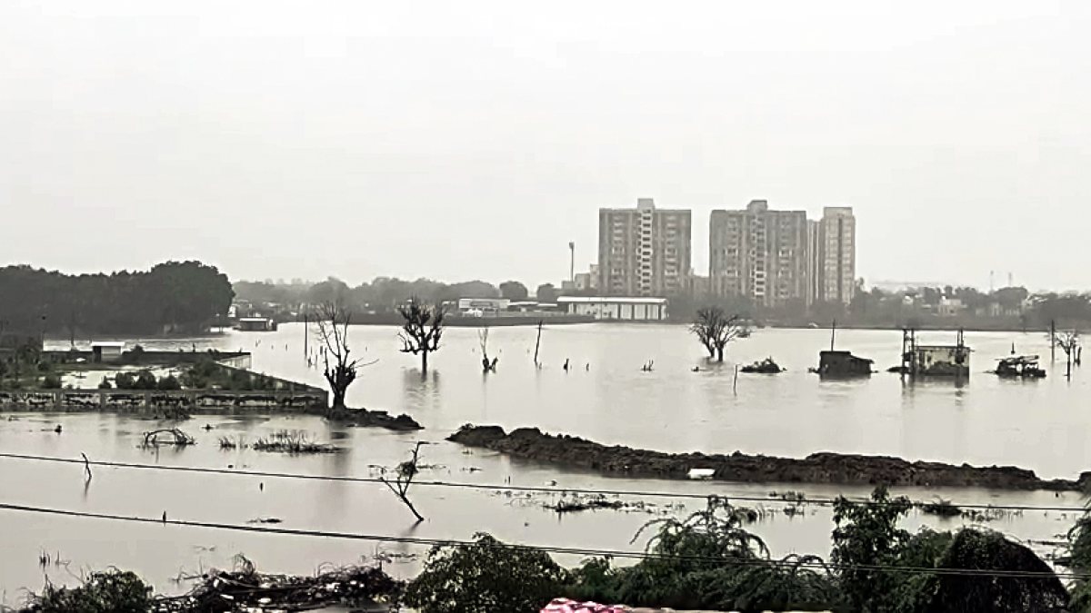 A view of flood like situation at Sanathal crossroad area following the…