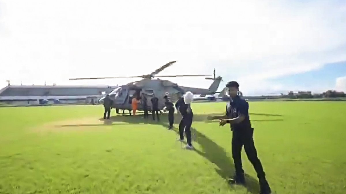 A view Indian Air Force chopper ready for airlift relief material and airdrop…