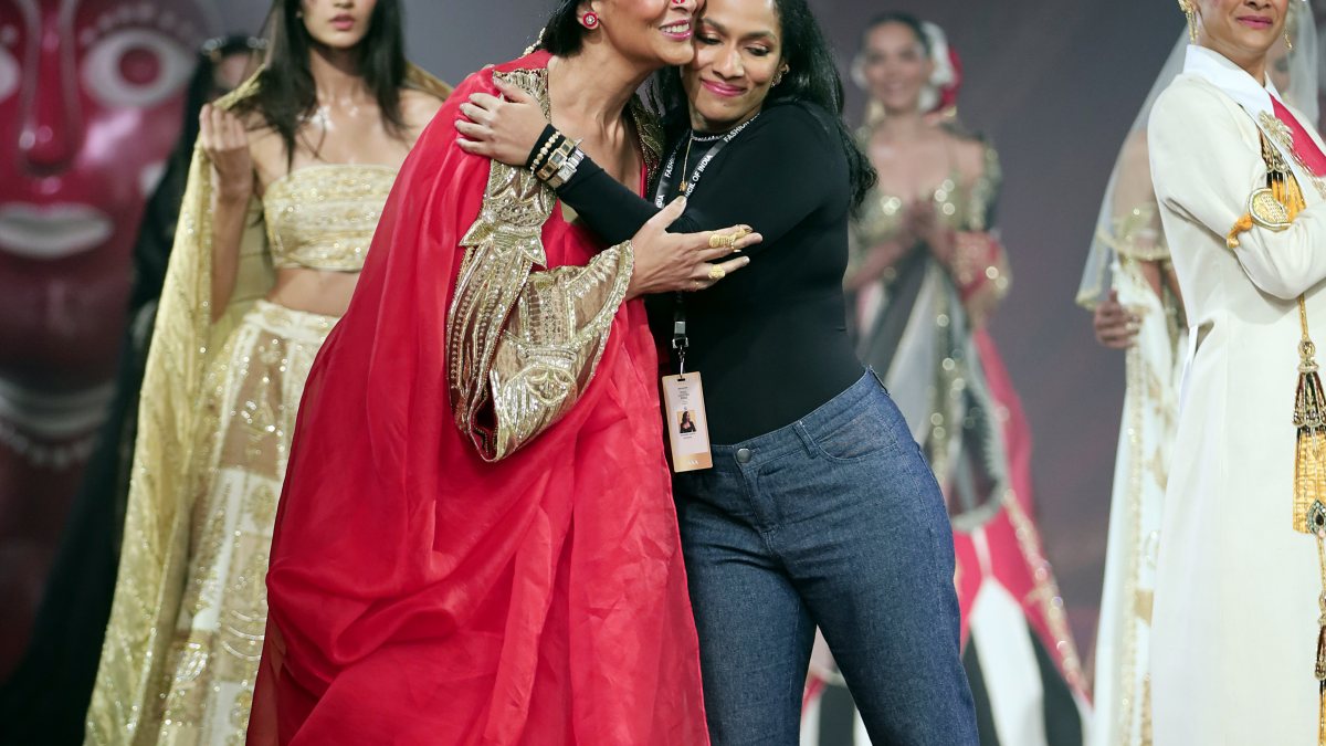 Fashion designer Masaba Gupta hugs the showstopper during India couture week…