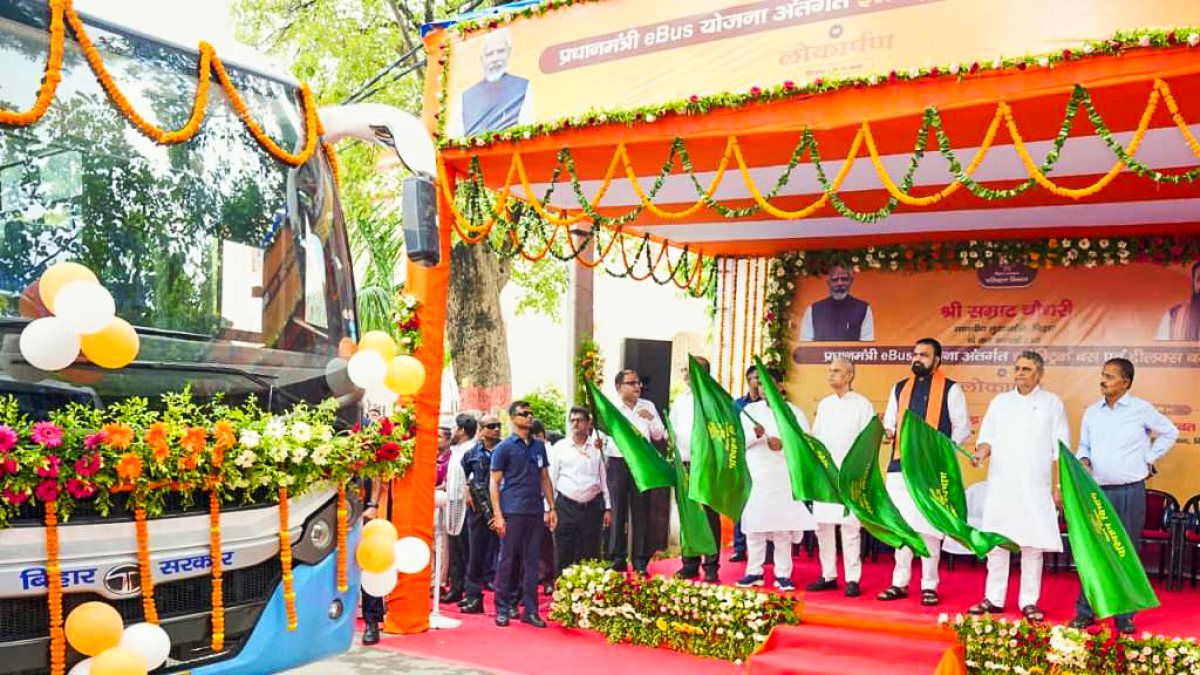 Bihar Chief Minister Samrat Choudhary flags off the buses operating under the…