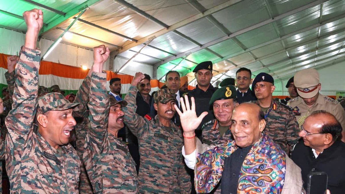 Union Defence Minister Rajnath Singh during a commemorative event on the eve of…