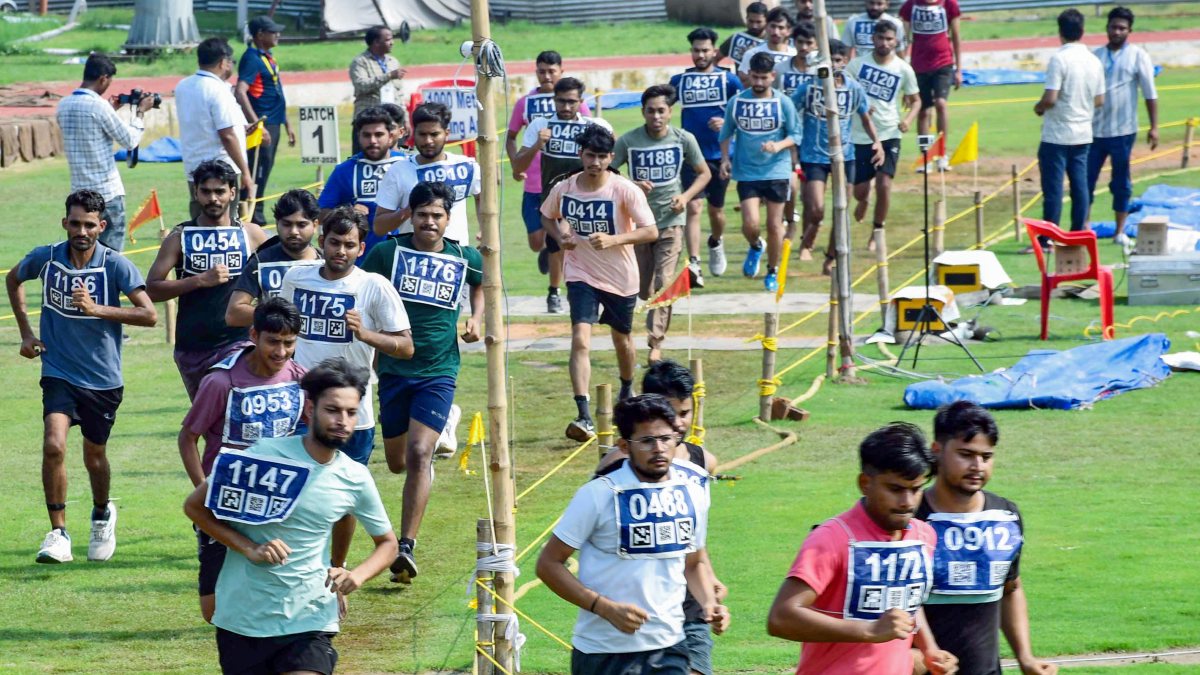 Candidates appear for the Physical Efficiency Test (PET) for Level-1 posts…