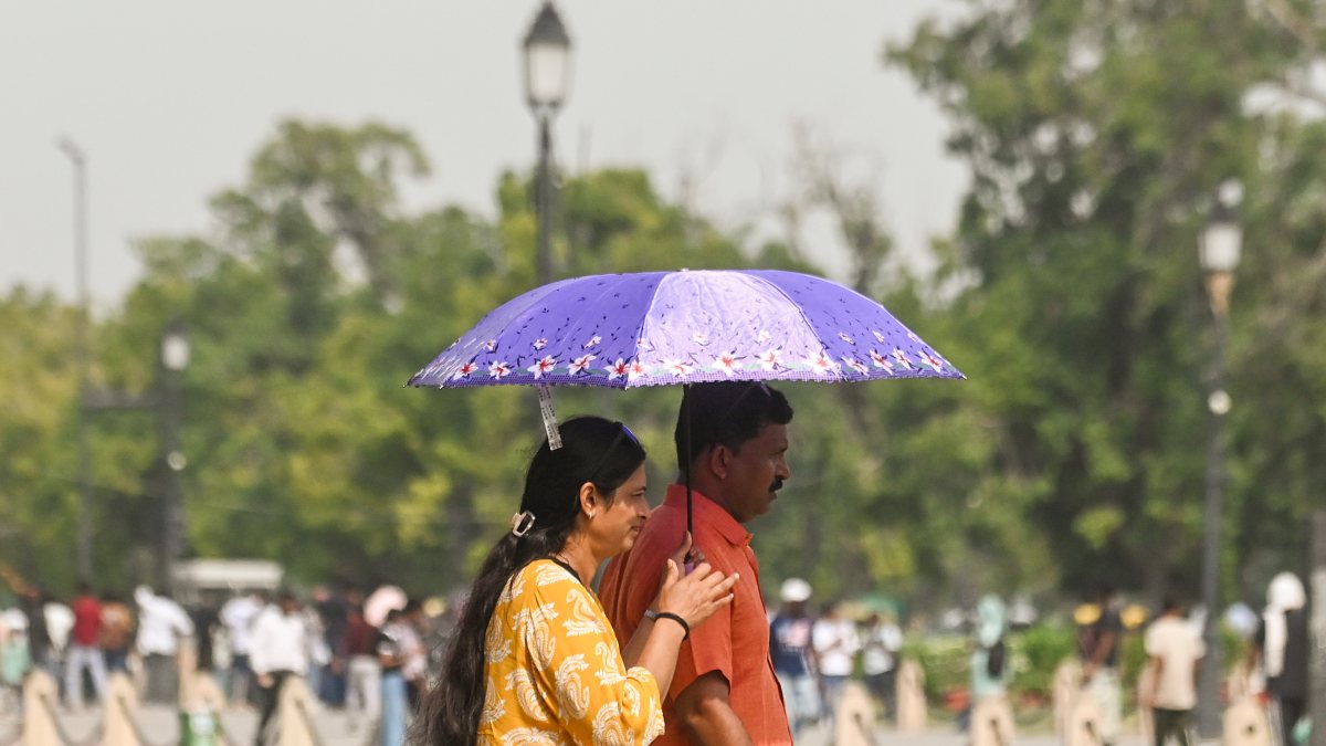 Delhi residents seek shade under umbrellas at Kartavya Path