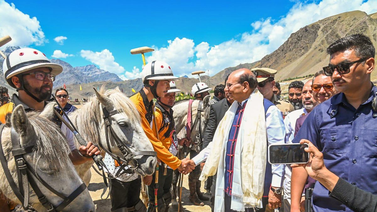 Ladakh LG Saxena shakes hands with players at LG Polo Cup finale