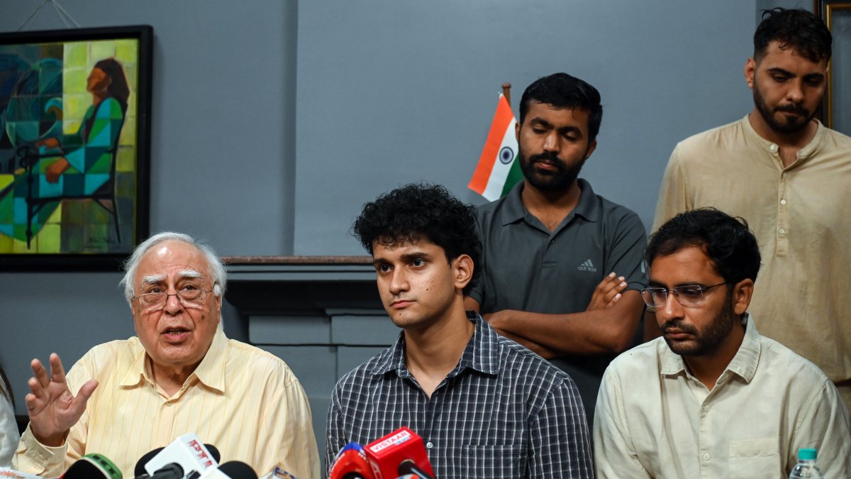 Kapil Sibal addresses press conference at New Delhi residence