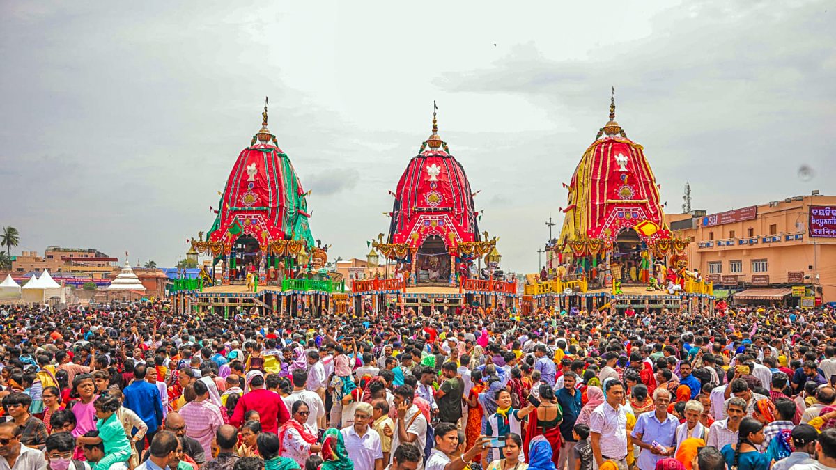 Three chariots of Lord Jagannath on Rath Yatra's final day in Puri