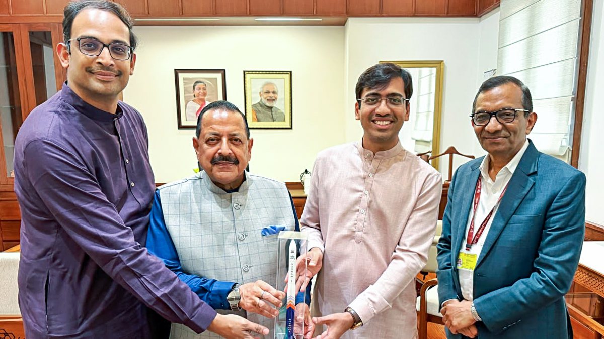 Skyroot founders meet Jitendra Singh after successful Vikram-1 launch