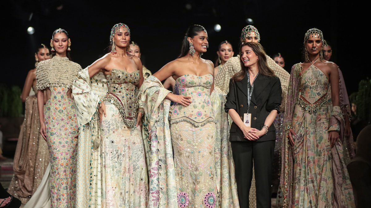 Models showcase Arpita Mehta at India Couture Week 2026