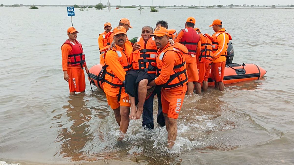 NDRF teams evacuate people in Dholera, Ahmedabad