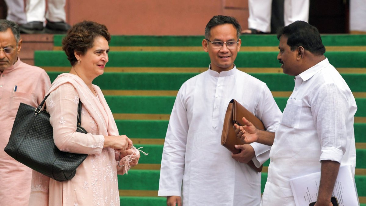Congress MP Priyanka Gandhi at Parliament with Gaurav Gogoi