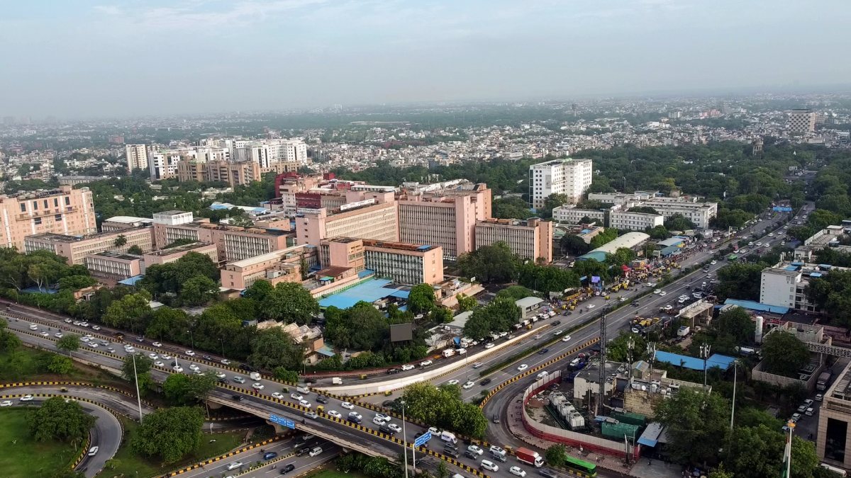 Aerial view of AIIMS after rainfall in New Delhi
