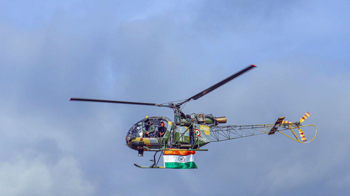 Indian Army helicopter flies national flag at Durand Cup opening in Imphal