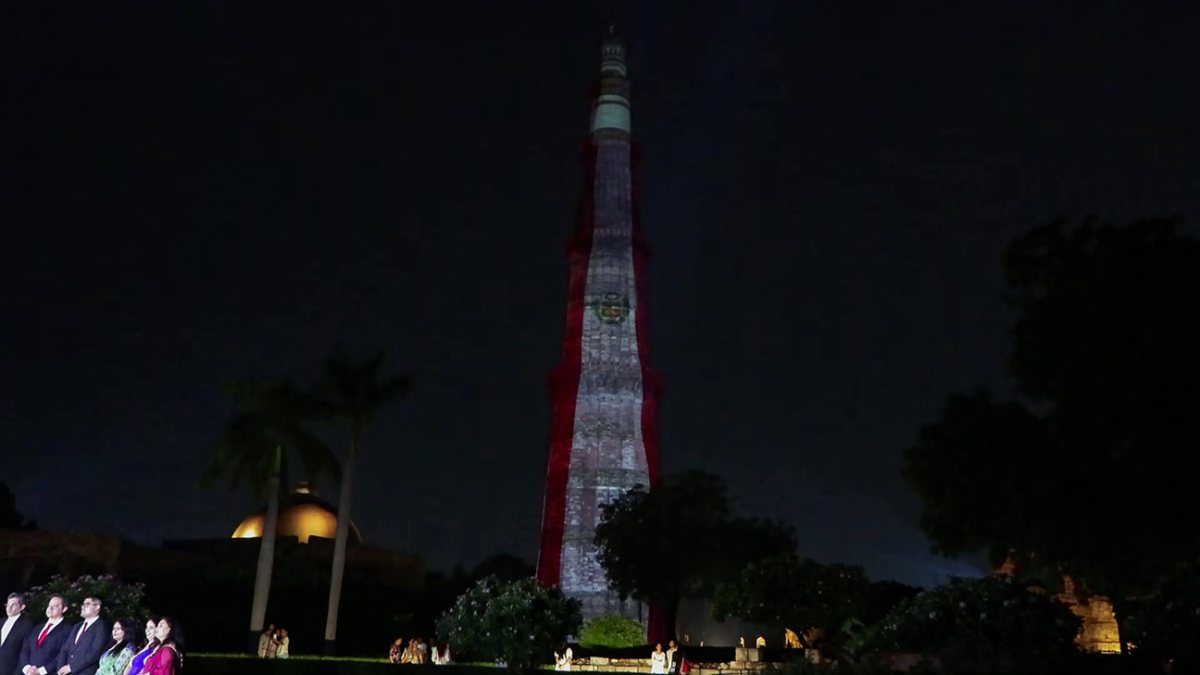 Qutub Minar lit in Peru's colours for its 205th Independence Day
