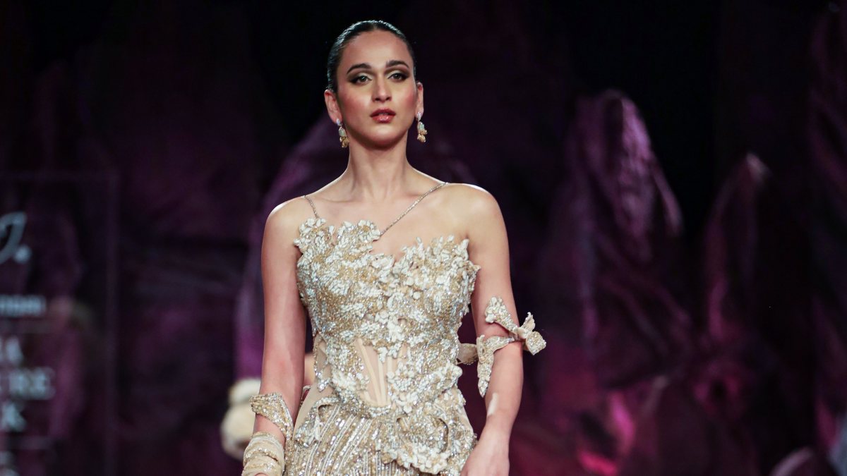 Model walks the ramp for Dolly J at India Couture Week 2026