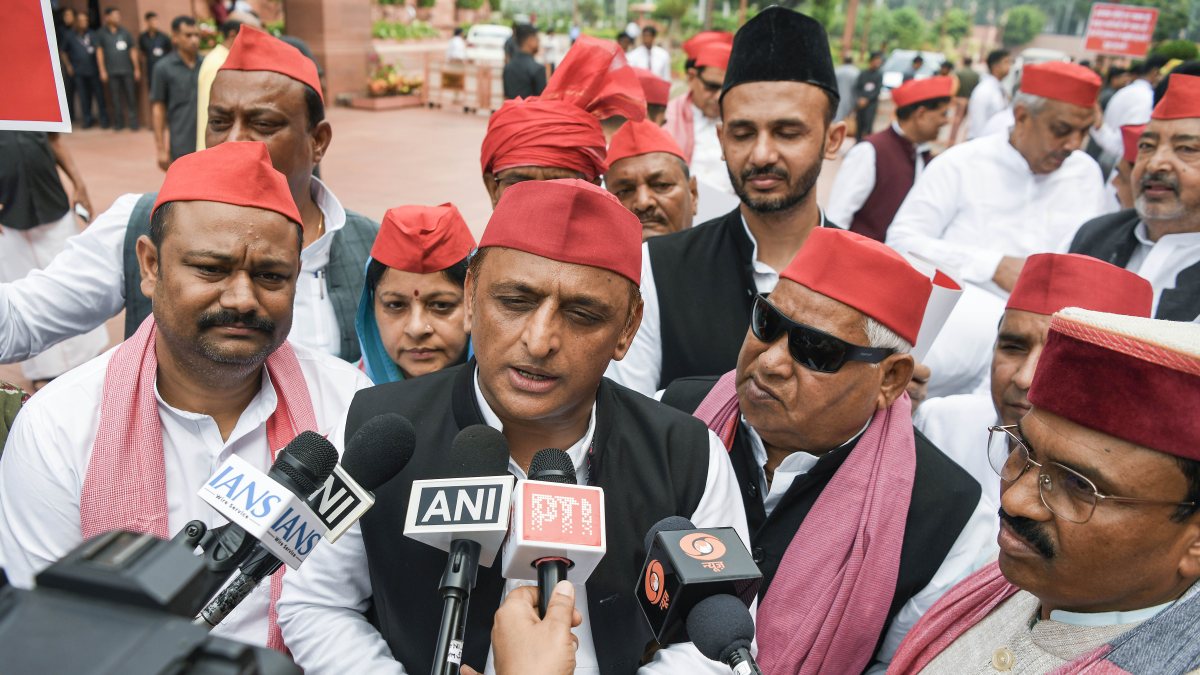 SP protests Ram Temple fund irregularities at Parliament