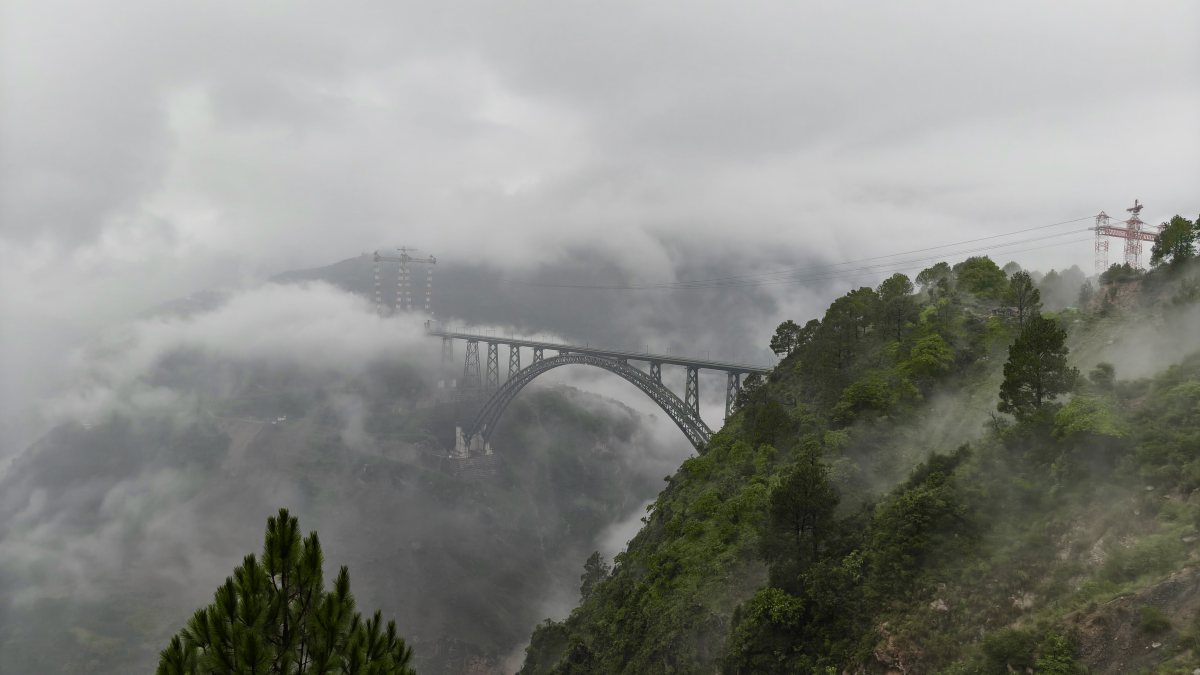 Chenab Rail Bridge emerges from clouds in Reasi