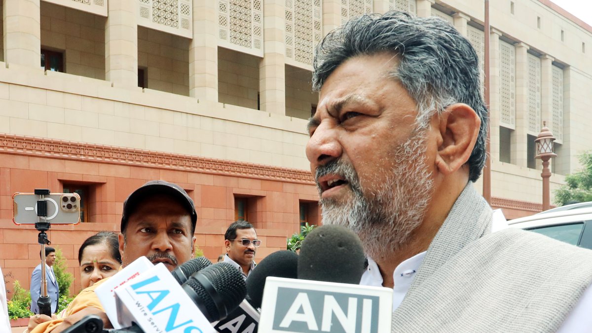 Karnataka CM Shivakumar addresses media at Parliament