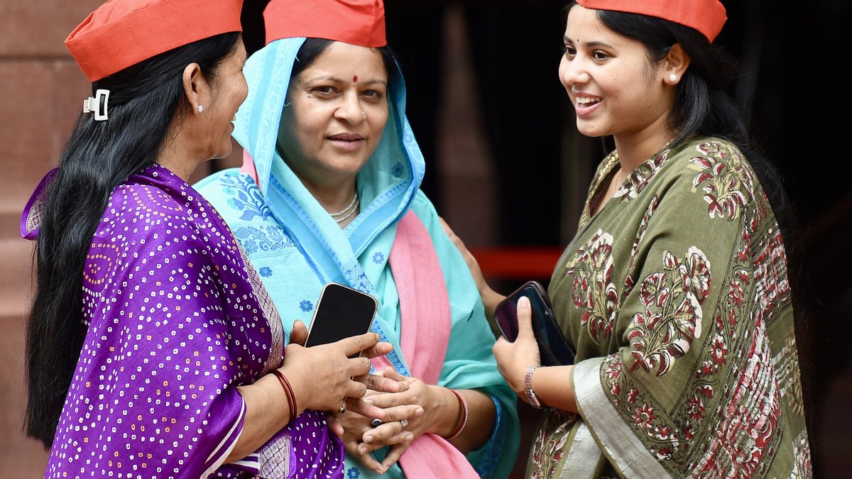 SP MP Priya Saroj with party MPs at Parliament during Monsoon Session