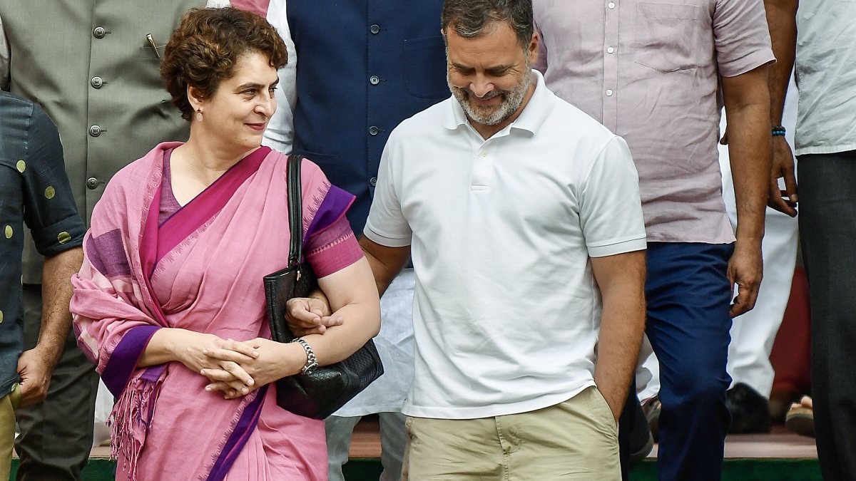 Rahul Gandhi and Priyanka Gandhi at Parliament during Monsoon Session